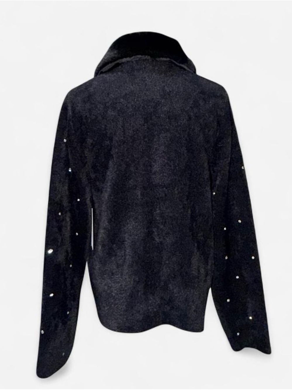 NWT Black RHINESTONE -Embellished Faux-Fur Collar Cardigan - Picture 3 of 8
